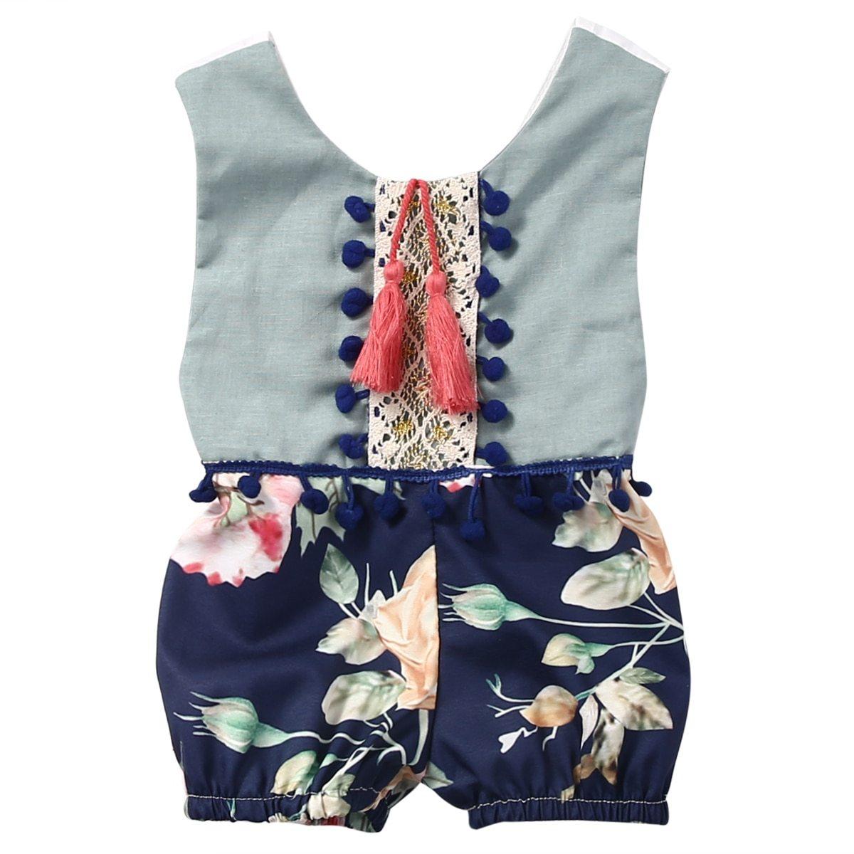 Baby Romper Floral Tassels Sleeveless Backless Jumpsuit for Newborn Baby Girl