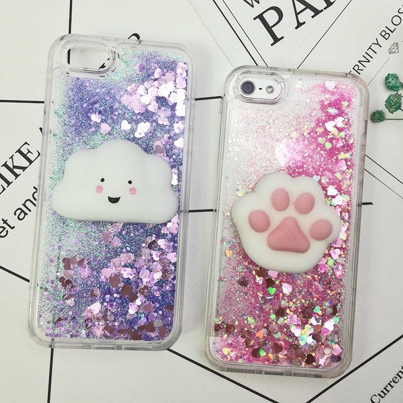 3D Cat Case For Iphone 5s Se 7 7 Plus Case Liquid Quicksand Glitter Silicone Case For Iphone 8 8 Plus X 6 6s Cover Rubber Silicone Phone Case