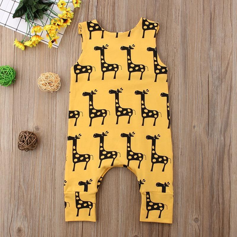 Cute Newborn Baby Boy Girl Sleeveless Cartoon Animal Cotton Romper Jumpsuit Outfits With Giraffe Design