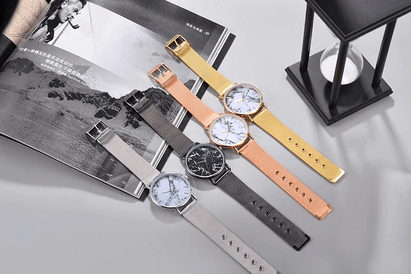 Fashion Rose Gold Mesh Band Creative Marble Female Wrist Watch Luxury Women Quartz Watches Gifts For Women and Girls