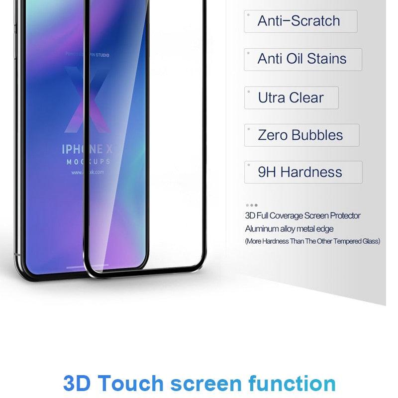 10D Curved Edge Aluminum Alloy Tempered Glass for iPhone X XS MAX 11 12 Pro Max mini 6 6S 7 8 Plus Full Cover Screen Protector Titanium Alloy Metal Edge Full Coverage Front Tempered Glass Screen Protector for iPhone