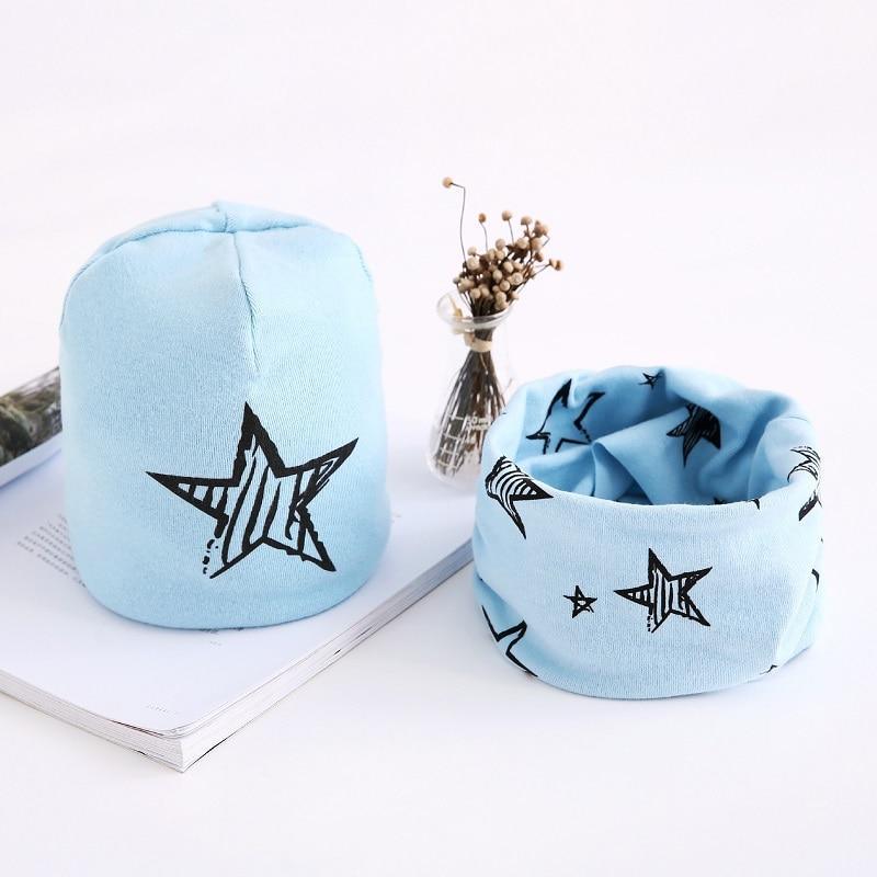 Star Print Cotton Hat And Scarf Baby Beanie Kids Caps Children's Accessories For Boys and Girls