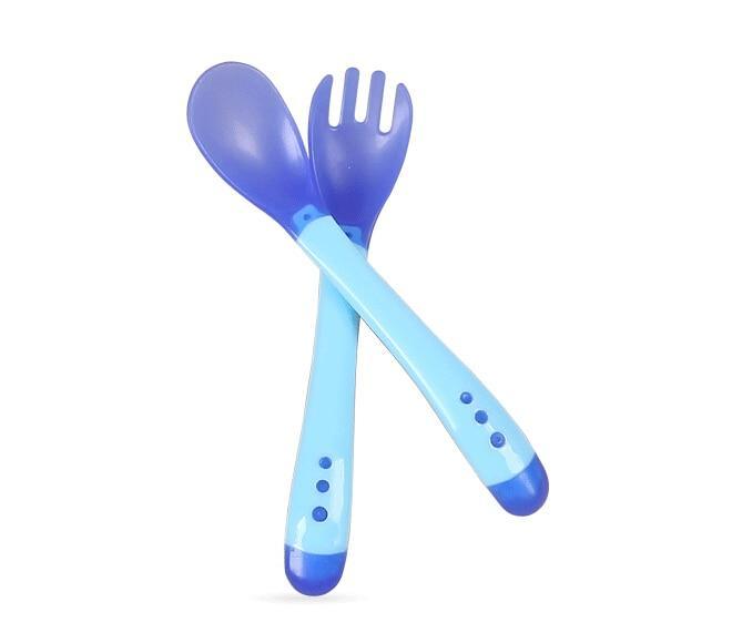 1 Set Children Kids Tableware Temperature Silicone Soft Spoon Fork Cutlery Feeding Dish Infant Boys and Girls Unique Baby Feeding Tool