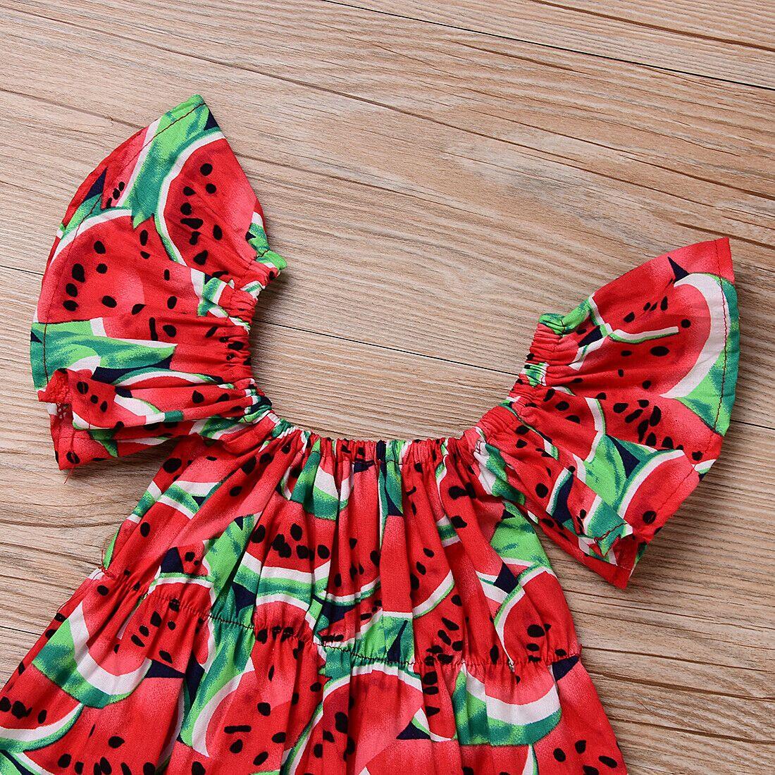 2PCS Newborn Baby Girl Watermelon Summer Cute Bodysuit Jumpsuit Outfit WIth Bow For Girls