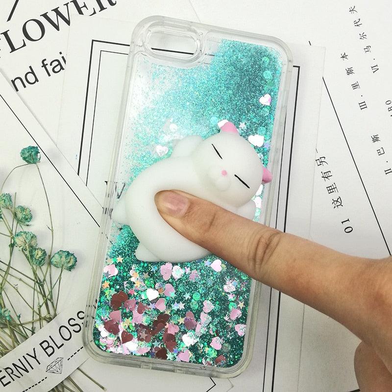 3D Cat Case For Iphone 5s Se 7 7 Plus Case Liquid Quicksand Glitter Silicone Case For Iphone 8 8 Plus X 6 6s Cover Rubber Silicone Phone Case