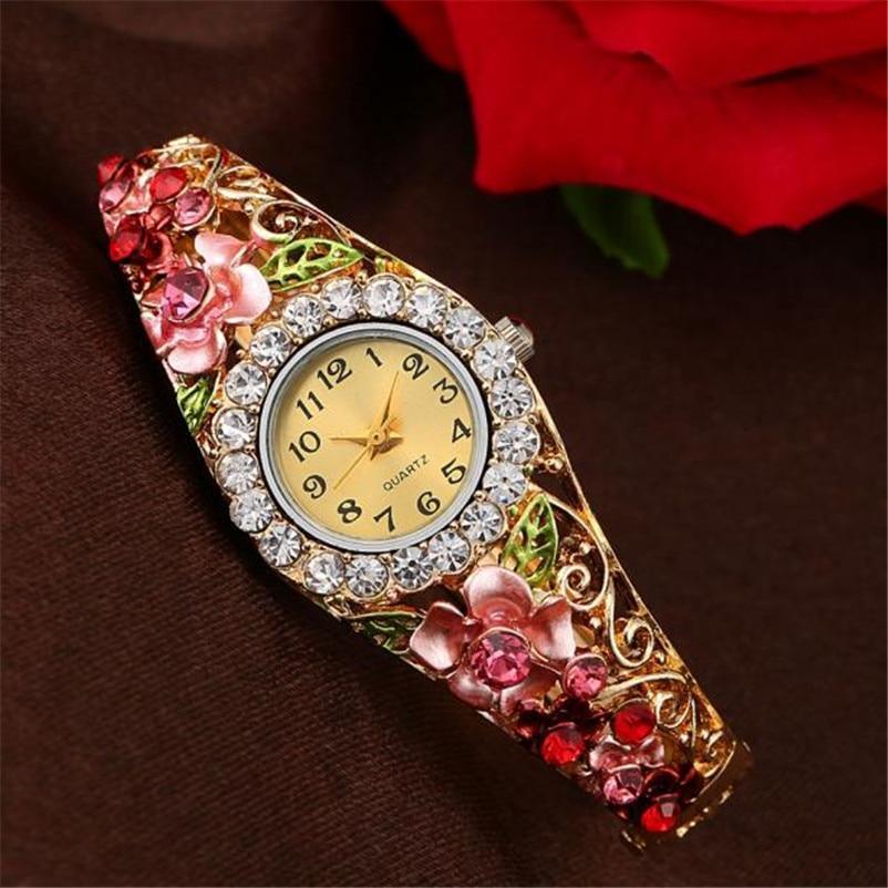 Elegant Watch Gold Luxury Women Watch Colorful Abstract Enamel Paint Crystal Rhinestone Bangle Wristwatches Bracelet Watch For Women Ladies and Girls
