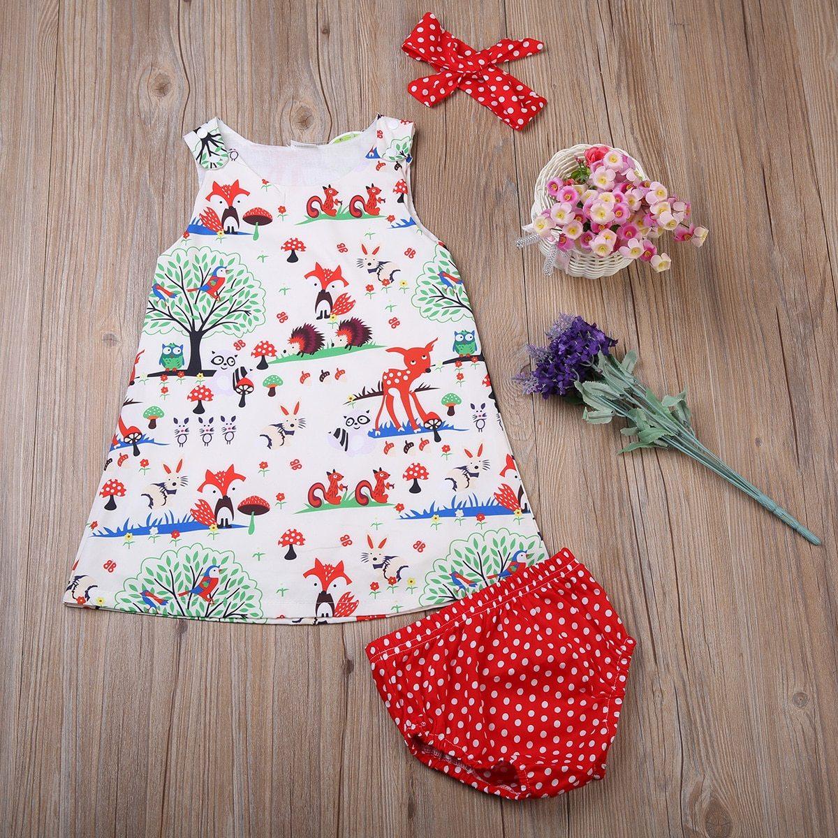 Summer Baby Girl Clothes Toddler Floral Headband Cartoon Dress Dot Shorts Outfits Clothes set 0-24M For Baby Girls With Bow