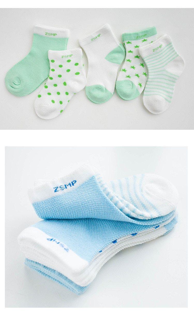 5 Pairs Pack Children's Summer Mesh Socks Ultra-thin Breathable With Stars Moon Print For Boys And Girls