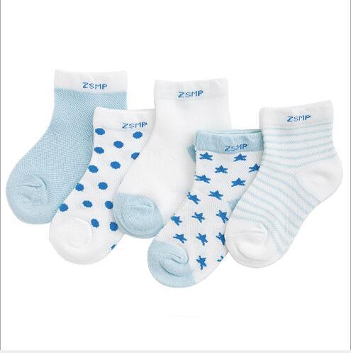 5 Pairs Pack Children's Summer Mesh Socks Ultra-thin Breathable With Stars Moon Print For Boys And Girls