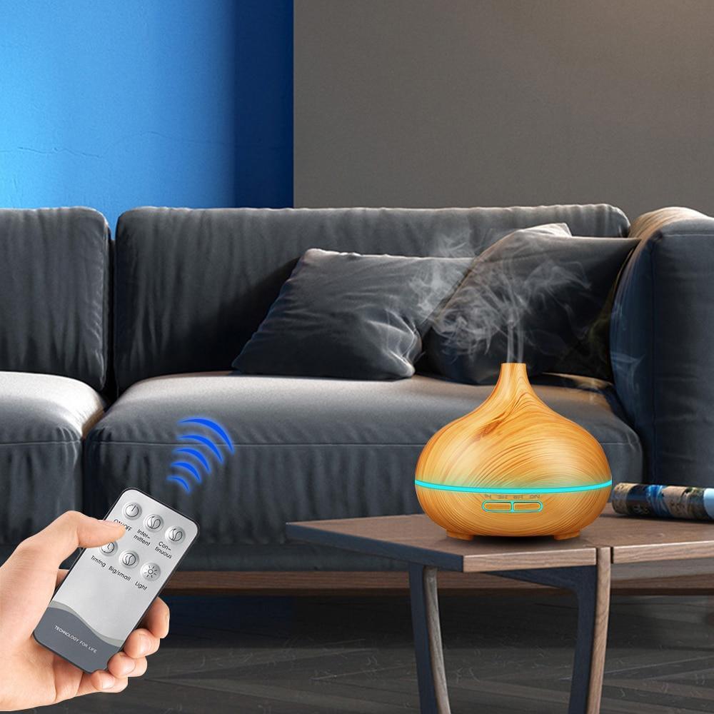 550ml Aroma Air Humidifier Essential Oil Diffuser Aromatherapy Electric Ultrasonic cool Mist Maker for Office Home Bedroom Living Room Study Yoga Spa - Wood Grain, 7 Colors LED Light