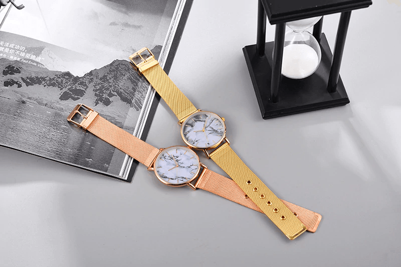 Fashion Rose Gold Mesh Band Creative Marble Female Wrist Watch Luxury Women Quartz Watches Gifts For Women and Girls