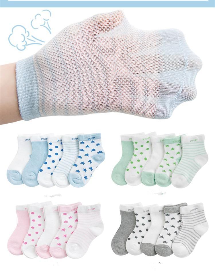 5 Pairs Pack Children's Summer Mesh Socks Ultra-thin Breathable With Stars Moon Print For Boys And Girls