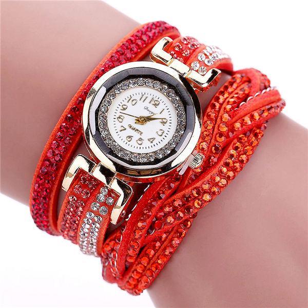 Fashion Casual Gold Quartz Women Rhinestone Watch Braided Leather Bracelet Watch Gift Ladies Wristwatch For Ladies and Women