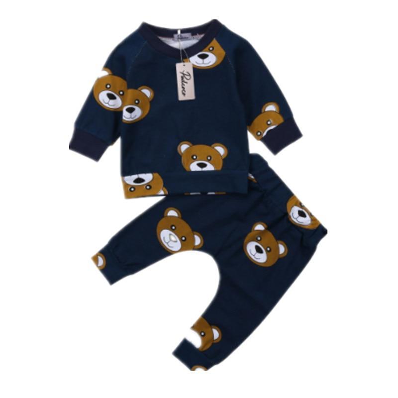 Baby Boy Clothes T shirt Hoodies and Long Pants Long Sleeve Outfits For Boys Pajamas With Bear Deisgn In Modern Style