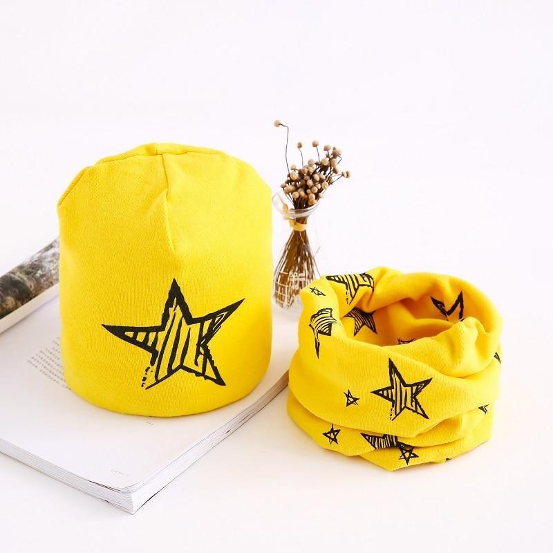Star Print Cotton Hat And Scarf Baby Beanie Kids Caps Children's Accessories For Boys and Girls