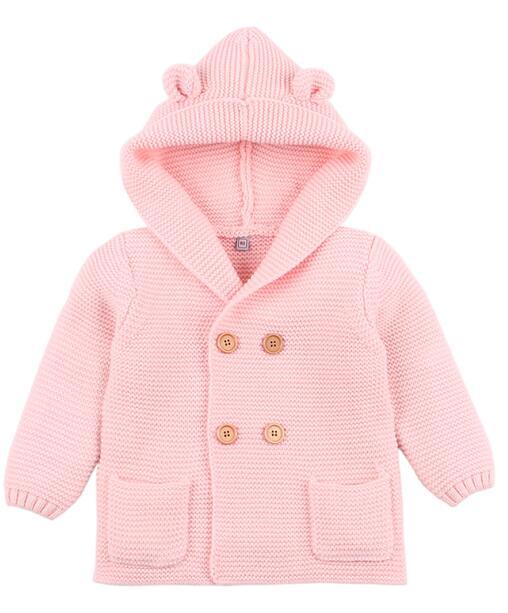Winter Hooded Knitted Long Sleeve Sweaters For Newborn Babies