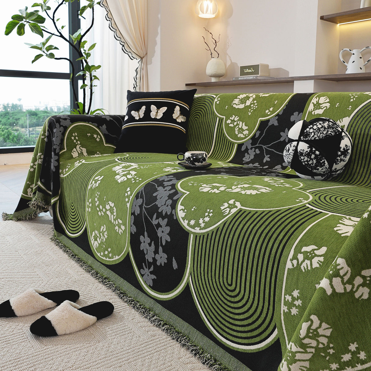 Modern Retro Sofa Throw - Decorative, Washable Chenille Blanket & Couch Protector