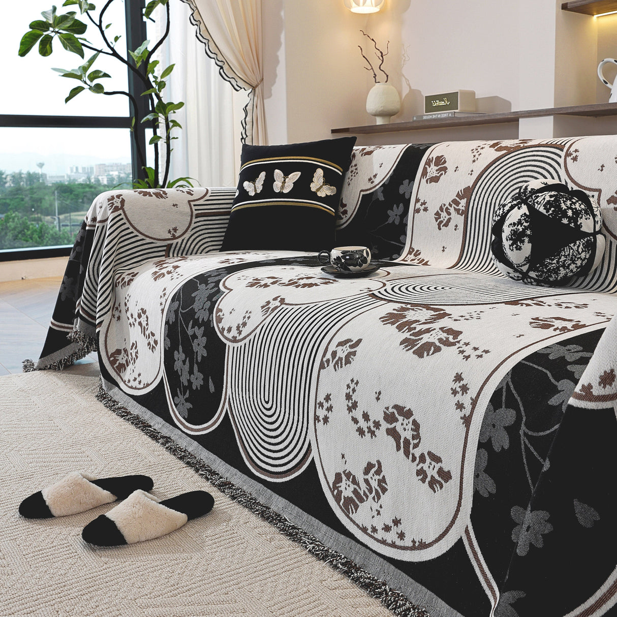 Modern Retro Sofa Throw - Decorative, Washable Chenille Blanket & Couch Protector