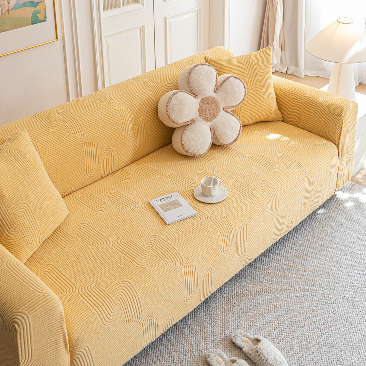 Modern Slipcovers Geometric Textured Stretchable Sofa Cover for Couch with Chaise