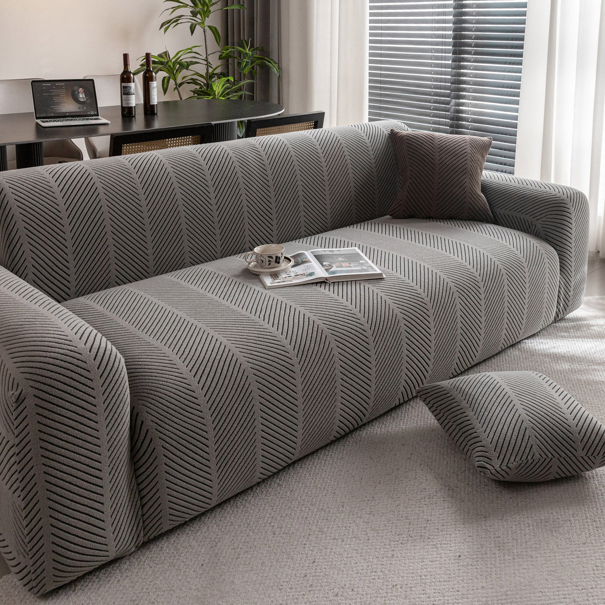 High Stretch Chevron Sofa Cover, Soft Washable Textured Jacquard Slipcover for Couch