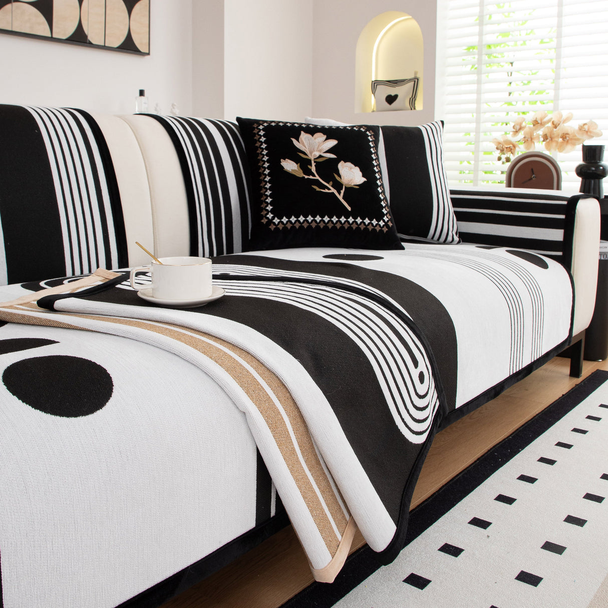 Modern Geometric Sofa Cover - Thick Woven, Pet Friendly, Stylish Couch Protector