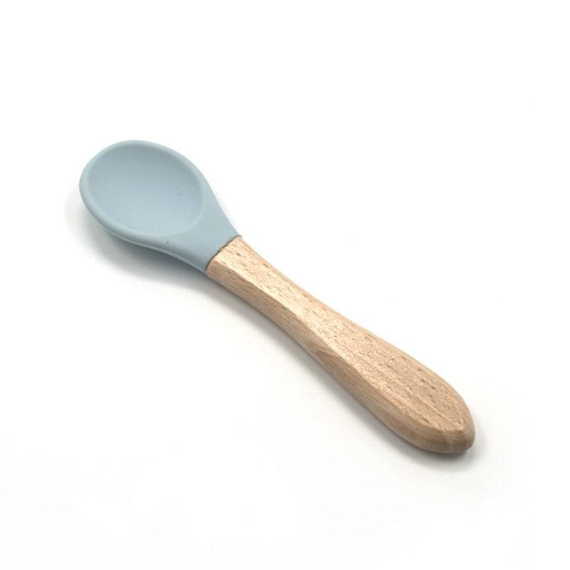 2PCS Bamboo Training Spoons Organic Soft Baby Feeding Silicone Tip Spoon Scoop Easy Grip Handle Toddlers Infant Gifts For Parents And Baby Boys Or Girls