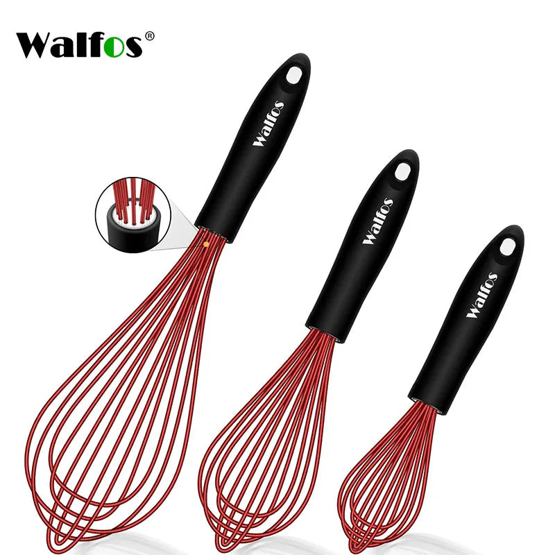 WALFOS Rotating Manual Whisk Mixer Set - Silicone Kitchen Baking Tool