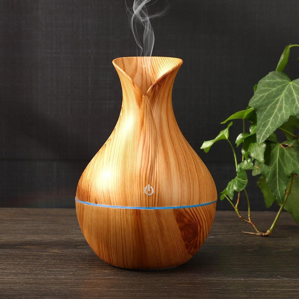 Essential Oil Diffuser 130ml Wood Grain Vase-Shaped Aromatherapy Cool Mist Humidifier With 7 Colors LED Lights & Waterless Auto Shut-Off For Home Office