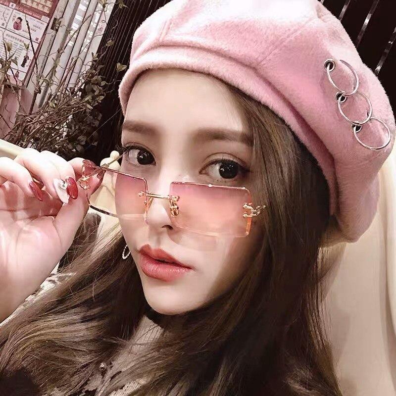 Fashion Rimless Women Trendy Small Rectangle Sunglasses With High Quality metal frame And UV400 Protection