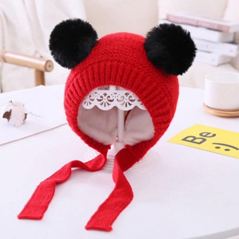Handmade Modern Trend Winter Christmas Knitted Baby Hat Cute Double Pompom Infant Baby Boy Girl Cap Ear Protection Hats Kids Children Cap