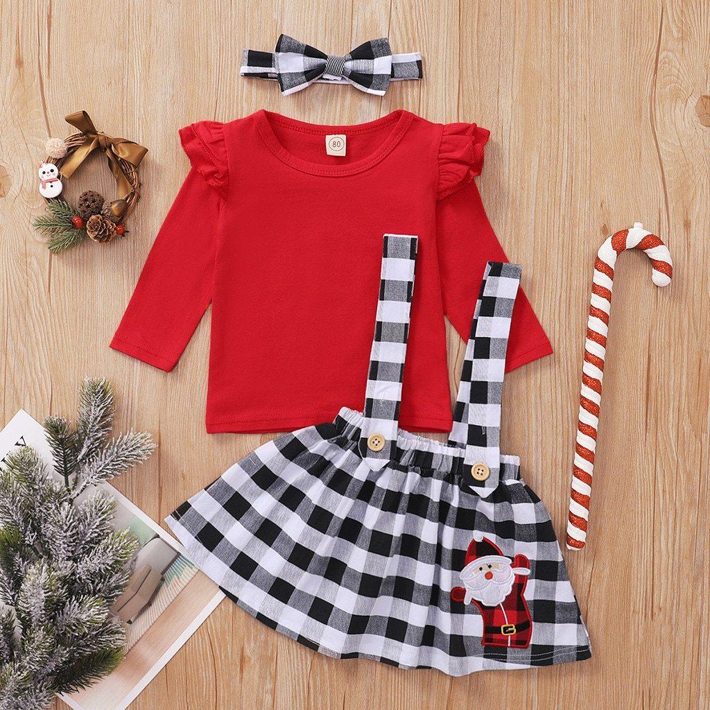 Cute Outfits Autumn Winter Plaid Suspender Christmas Dress Clothing Kids Girls Skirts