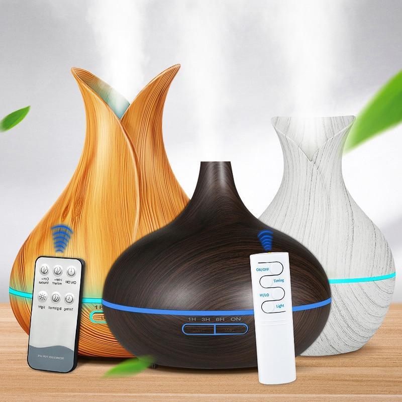 550ml Aroma Air Humidifier Essential Oil Diffuser Aromatherapy Electric Ultrasonic cool Mist Maker for Office Home Bedroom Living Room Study Yoga Spa - Wood Grain, 7 Colors LED Light