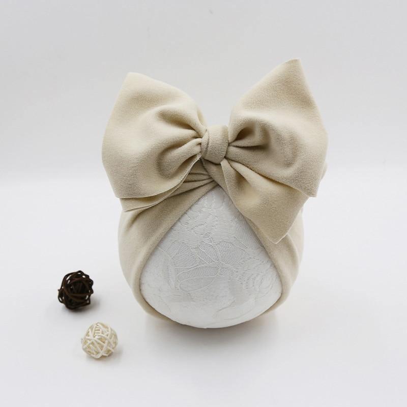 Handamde Elegant Baby Hats for Girls Big Bow Turban Hat Newborn Baby Beanie Cap Solid Color Style