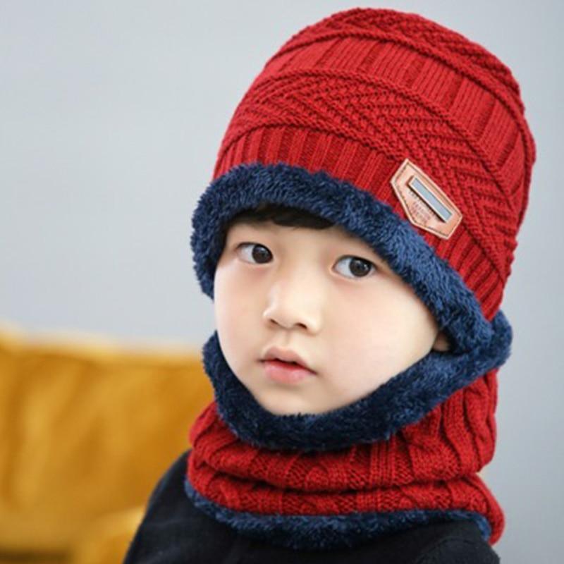 Knitted Baby Hats Cap and Scarf Turban Beanie Cotton Warm Wool Fur Caps Soft Hat For Childern Girl And Boys