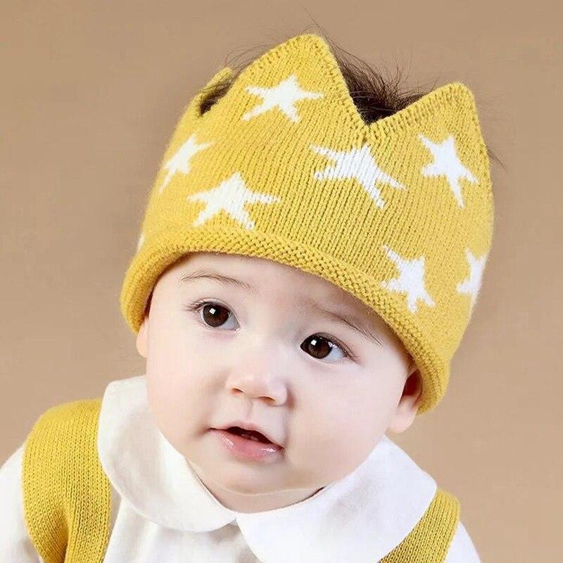 Modern Luxury New Trend Baby Hat Girls and Boys Crown Knitted Cap Toddler Empty Top Hats Newborn Design Woolen Yarn Bonnet For Kids