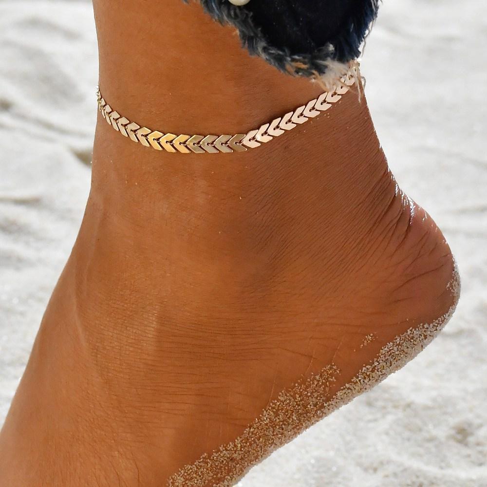 Gold Metal Shell Coconut Tree Female Anklets Barefoot Sandals Foot Summer Double Layers Foot Bracelets Leg Jewelry