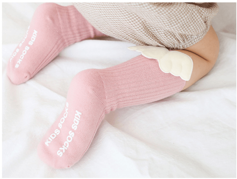 Luxury Modern Socks Baby Girls Knee High Socks With Angel wing Summer Autumn Cotton Socks Solid Candy Color Toddler For Kids
