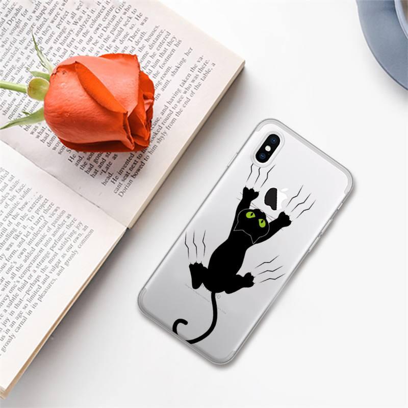 Cute black cat Phone Case for iphone 13 11 12 pro XS MAX 8 7 6 6S Plus X 5S SE 2020 XR case Cute Cat Slim Fit Glossy Stylish Cover Soft Shockproof Phone Case
