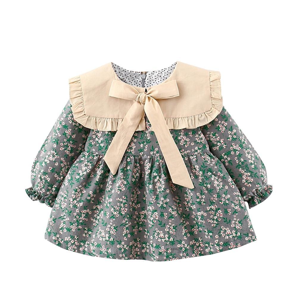 Modern Retro Girl Dress For Winter Newborn Infant Dress Fashion Cute Cotton Floral Bow baby Party Dress