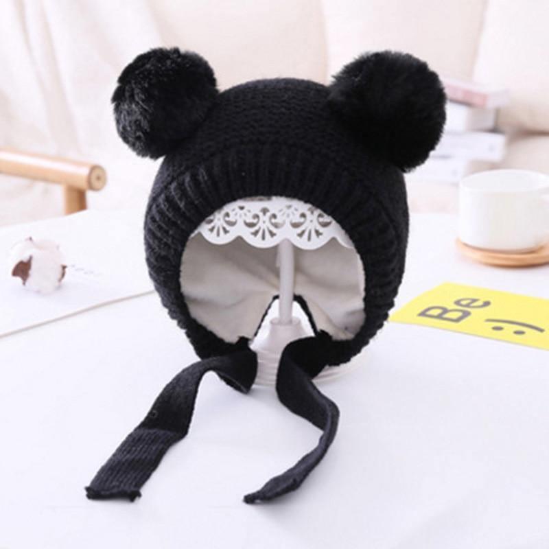 Handmade Modern Trend Winter Christmas Knitted Baby Hat Cute Double Pompom Infant Baby Boy Girl Cap Ear Protection Hats Kids Children Cap