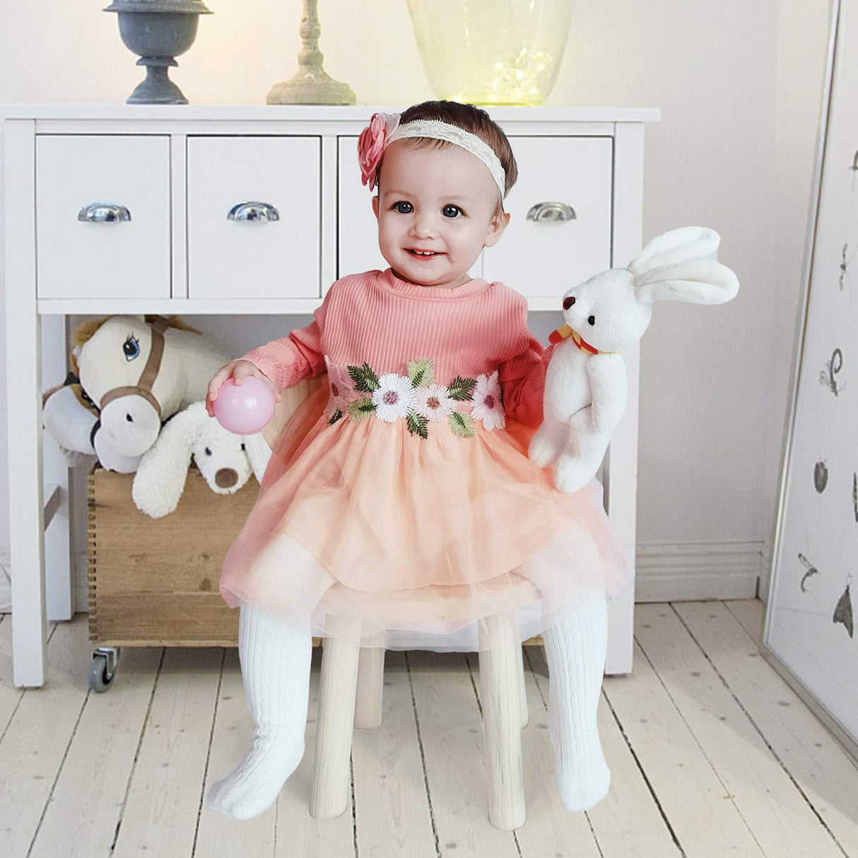 Baby Girl Flower Dress Pretty Bow Outfits Long Sleeve Toddler Girl Unique Design Perfect Gift
