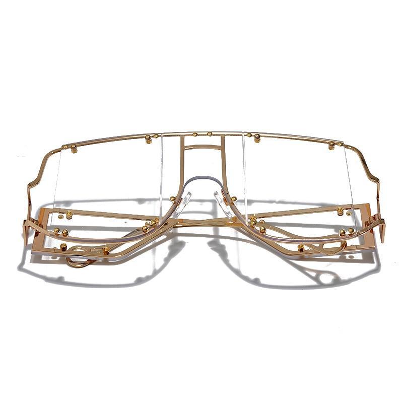 Luxury Modern NEW Fashion Square Oversized and Big Frame Woman and Ladies SunglasseBrand Metal Rivet Trend Unique Female Eyewear Wth UV 400 Protection