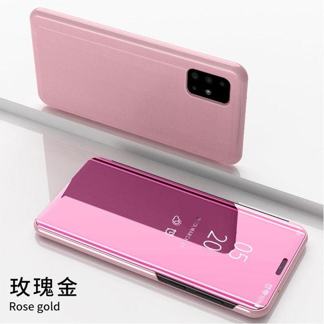 Smart Flip Phone Case For iPhone X XR XS 5 5S SE 7 8 6 6S Plus 11 12 13 Mini Pro Max 2020 Mirror Window Standing Holder Cover Mirror Screen Smart Plating Case 360 Full Body Ultra Thin Intelligent Protective Case