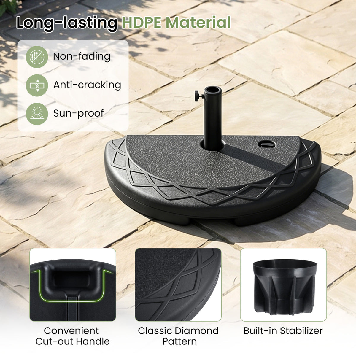Half Round Patio Umbrella Base 44 lbs Water and Sand Fillable
