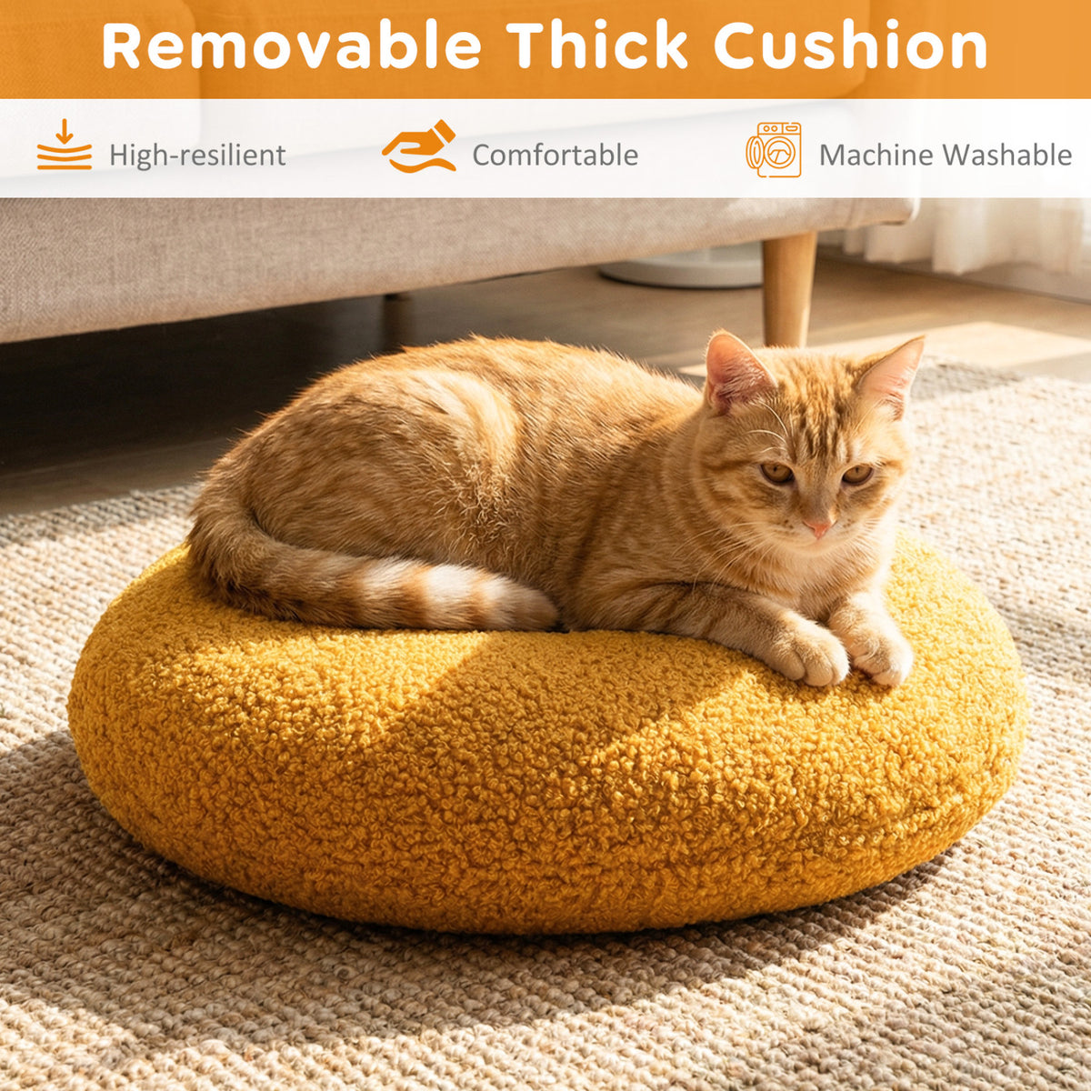 Hamburger Cat Nest with Chicken Drumstick Toy and Removable Cushion for Indoor Cats-Yellow