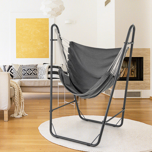 Hammock Chair with Heavy Duty Metal Frame and Side Pocket-Gray