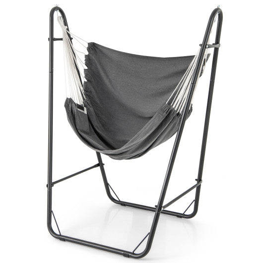 Hammock Chair with Heavy Duty Metal Frame and Side Pocket-Gray
