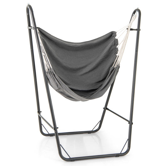 Hammock Chair with Heavy Duty Metal Frame and Side Pocket-Gray