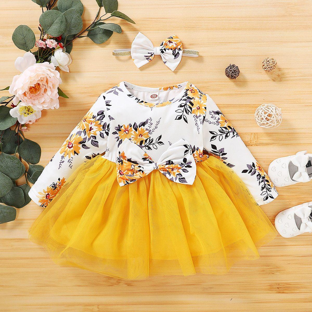 Baby Girl Flower Dress Pretty Bow Outfits Long Sleeve Toddler Girl Unique Design Perfect Gift