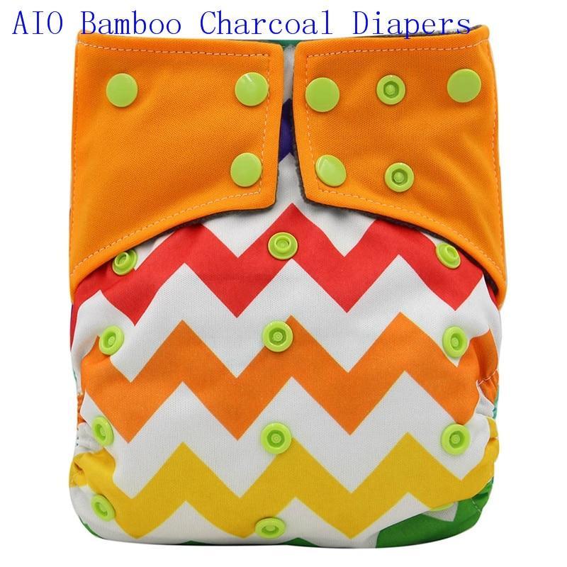 Newborn Cloth Diaper Sewed in Charcoal Bamboo Insert and Suede Pocket Diapers Waterproof Baby Nappies Design for Baby